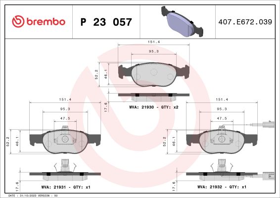 A.B.S. P 23 057 BREMBO Bremsbelagsatz, Scheibenbremse